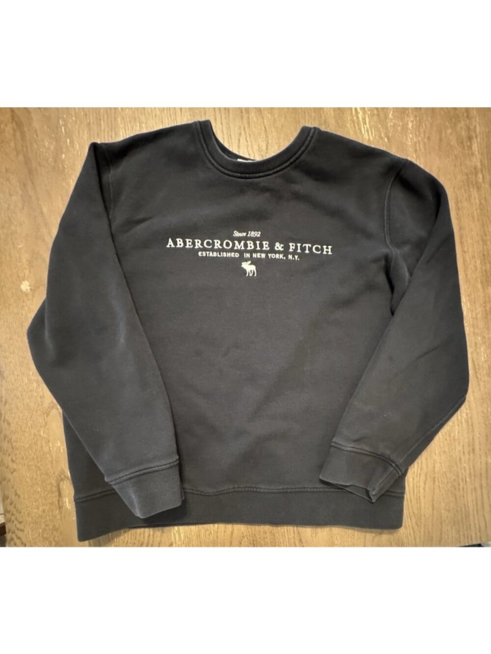 abercrombie Fitch Logo Crew Neck Sweatshirt Black XL Embroidered Soft AF Fleece